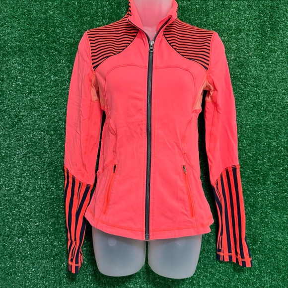 Lululemon Forme Classic Stripe Light Flare Inkwell Neon Orange Athletic Jacket 4 - Picture 2 of 9